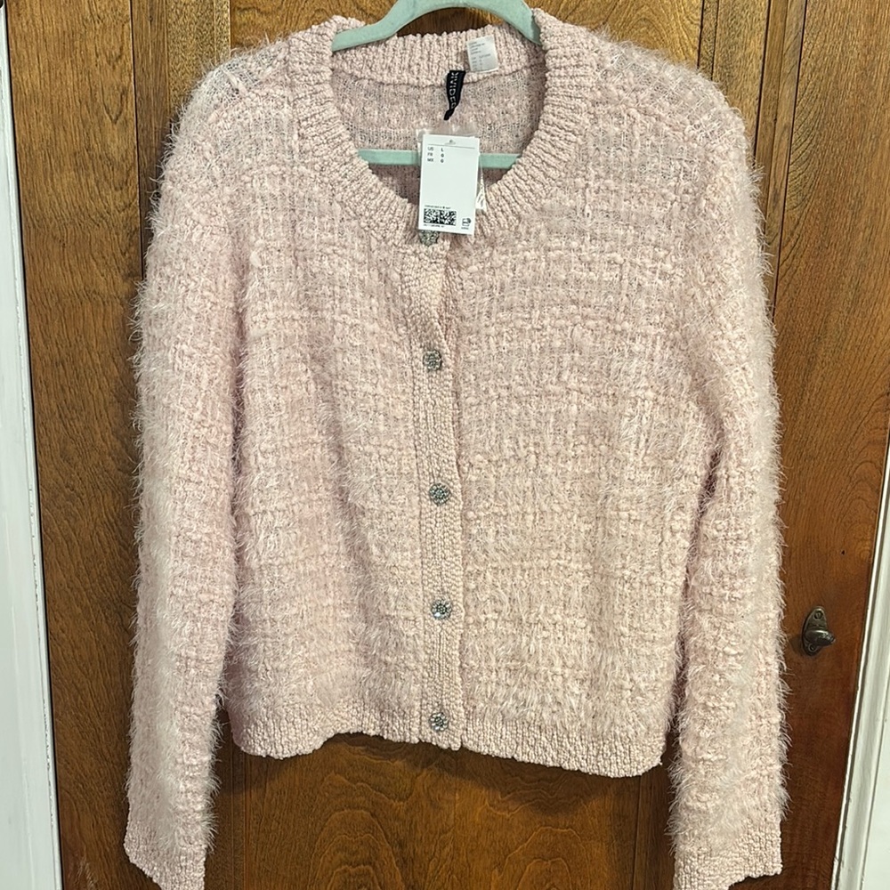 Pink Fuzzy Button-Up Cardigan
